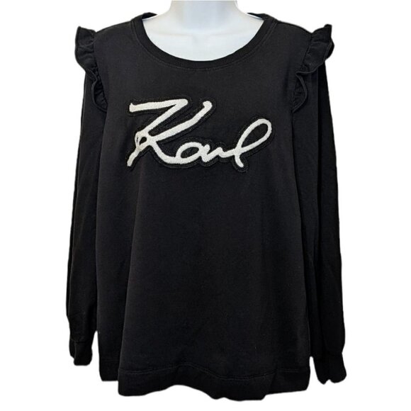 Karl LAGERFELD black ruffle sweatshirt letters Medium B1 - Picture 1 of 13